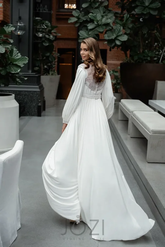 Свадебное платье Даллас А-силуэт, Для венчания, Закрытые, Простые, С рукавами