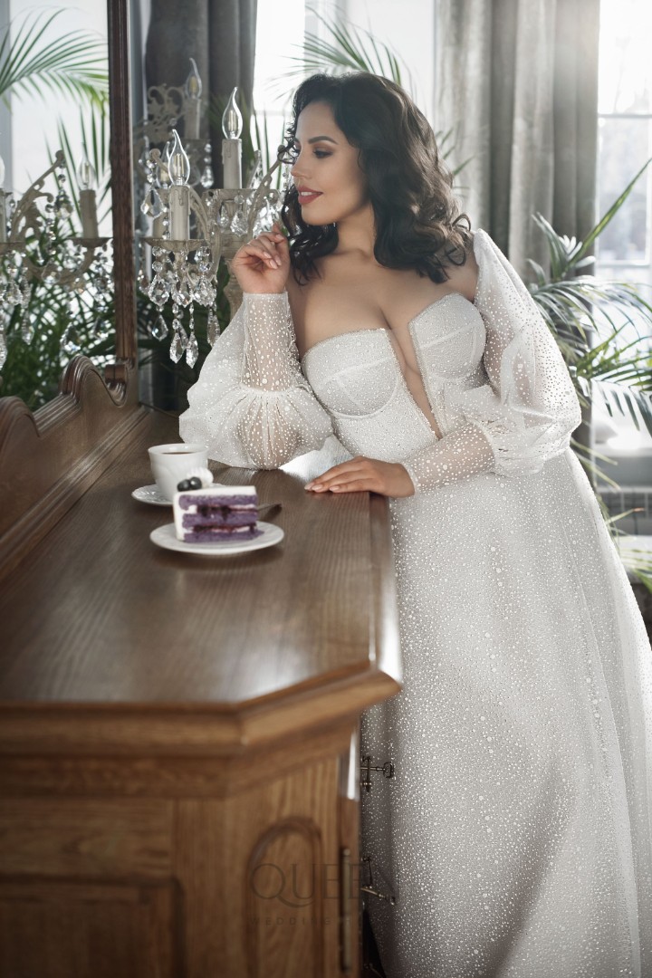 Свадебное платье Риджина Пышное, Большие размеры, Открытые, С рукавами