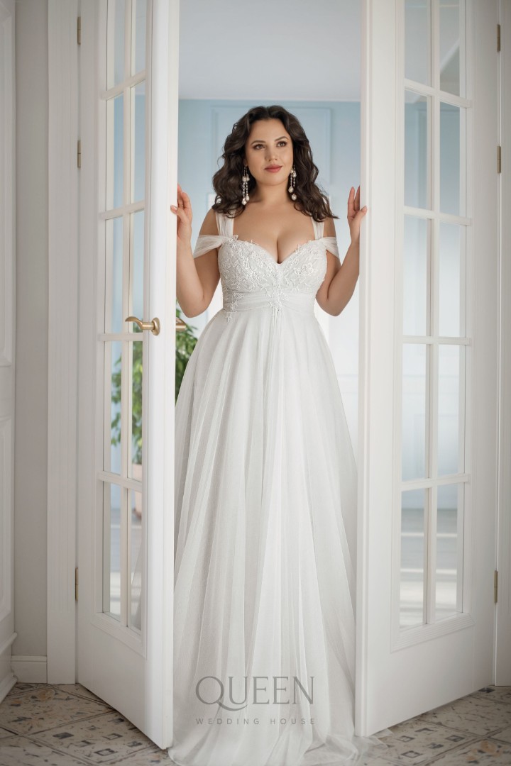 Свадебное платье Этвел Ампир, Большие размеры, Легкие, Со шлейфом, Блестящие, Греческие, Для беременных