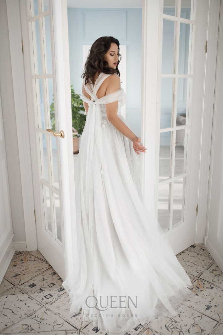 Свадебное платье Этвел Ампир, Большие размеры, Легкие, Со шлейфом, Блестящие, Греческие, Для беременных