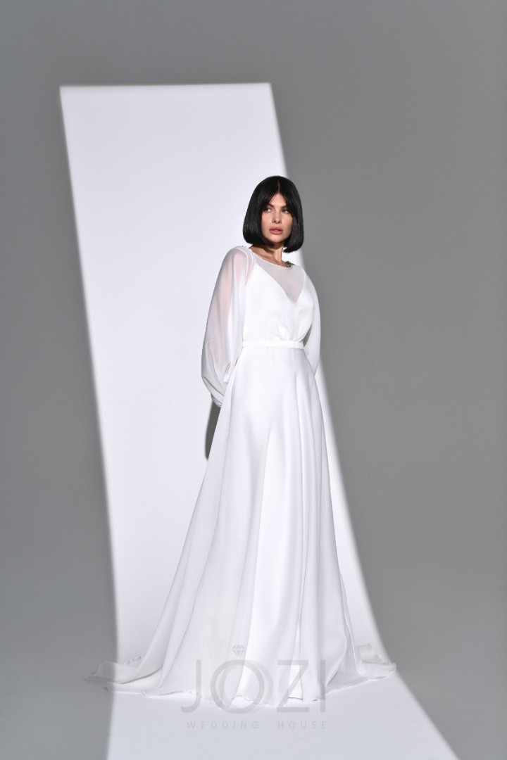 Свадебное платье Роксолана Трансформер, 2022 год, Легкие, С открытой спиной, С рукавами, Со шлейфом