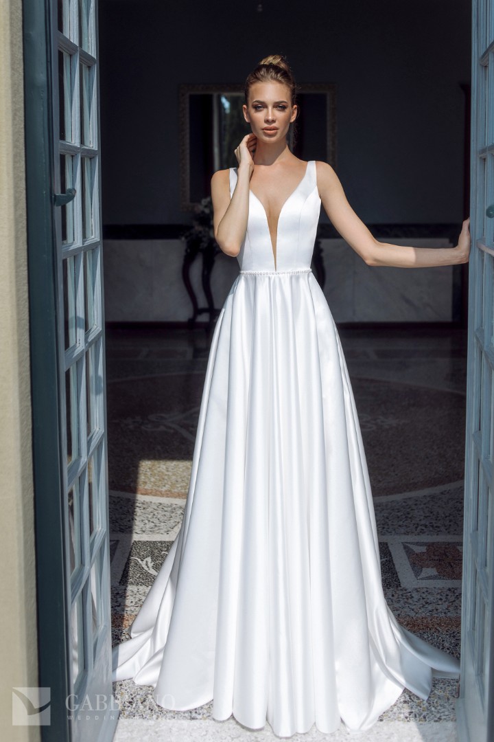 Свадебное платье Дамина А-силуэт, Атласные, Недорогие, С открытой спиной